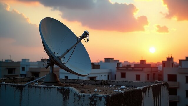 Satellite dish installed on a roof