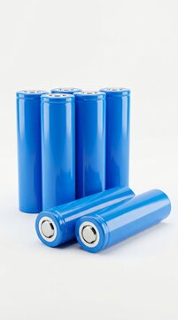 Four blue cylindrical rechargeable batteries connected in series