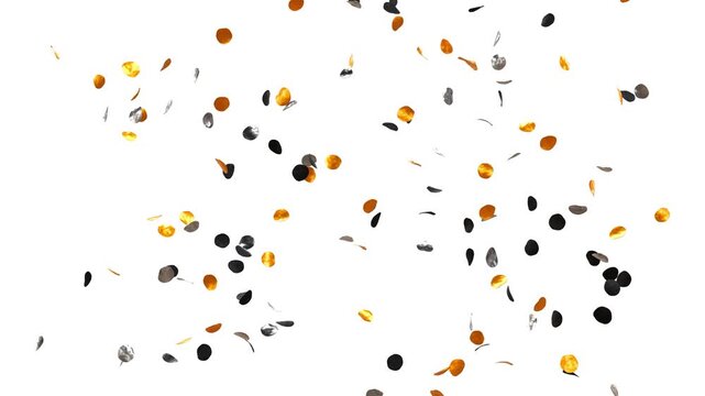 silver, gold and Black Confetti Falling Slowly for Celebration - 3D rendering with alpha mask