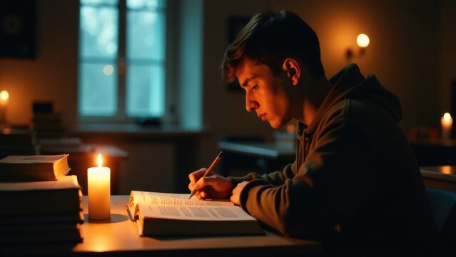 A person seated at a desk scribbling notes, providing an intimate view of the creative process