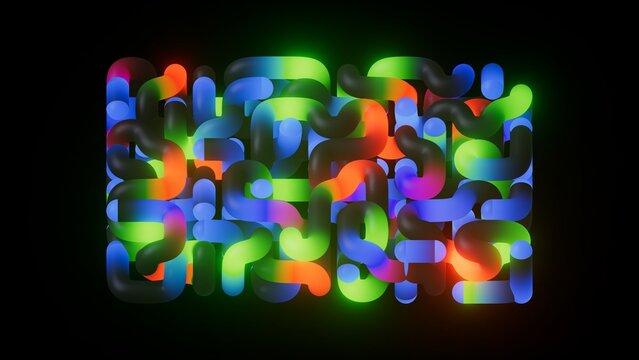 3D illustration of a modern abstract background with vibrant neon tubes. Minimalist and colorful design.