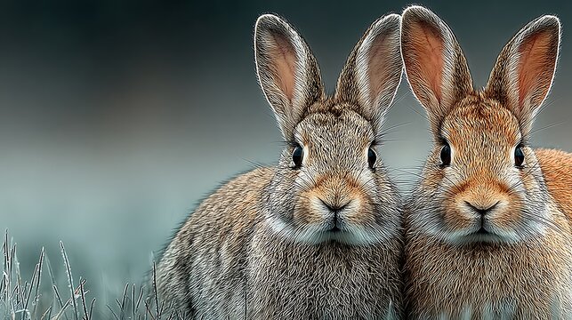 Fluffy rabbits cuddling in wide pastel background banner pictures