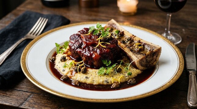 Oxtail Pan-Roasted With A Caramelized Crust And Perfect Medium-Rare Center - Gourmet Culinary Stock Photo