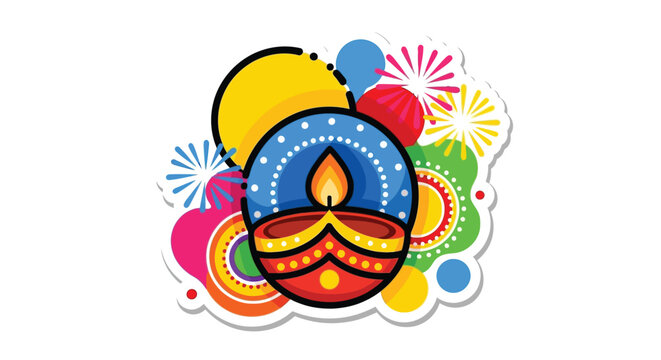 Colorful Diwali Diya Lamp Illustration.