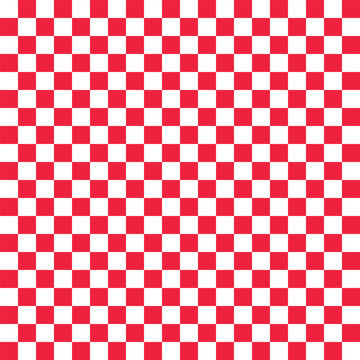 Red and white checkered pattern background texture checkerboard square repeat seamless design graphic print. Resizable and editable, EPS 10.