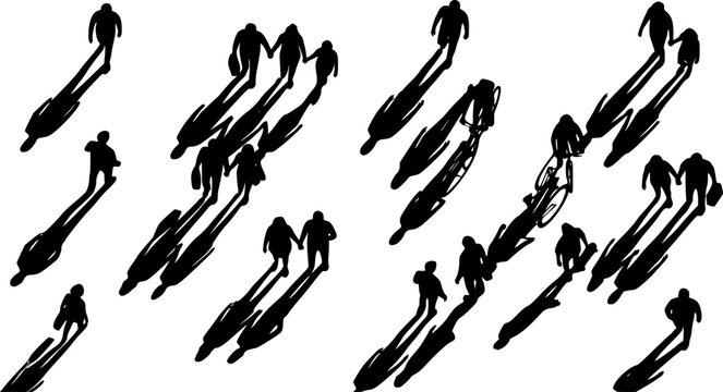 people top view with shadow set silhouette on white background vector
