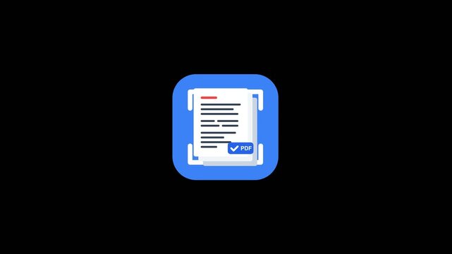Document Scanner Animation with Scanning Line and Paper Pages in Blue App Icon
