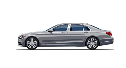 Obraz premium A sleek grey luxury sedan car illustrated in a side view on a white background.
