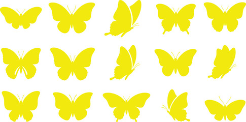 Fototapeta premium Yellow butterfly icons, vector butterflies, insect graphics, colorful illustrations