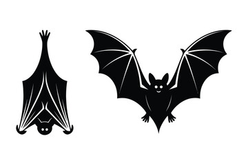 Fototapeta premium Silhouette of two bats one hanging upside down vector illustration silhouette