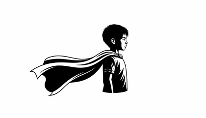 Obraz premium A young boy standing wearing a superhero cape illustration.