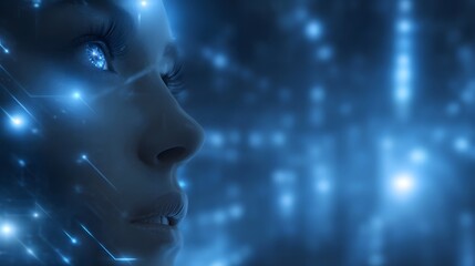 Fototapeta premium A futuristic portrait showing the glowing visual representation of intelligence and complex data streams