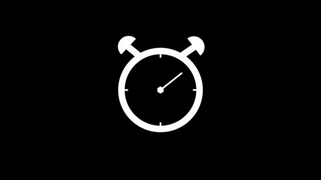 Modern flat alarm clock sign, timer notification symbol for user interface design, business deadline concept, white on black