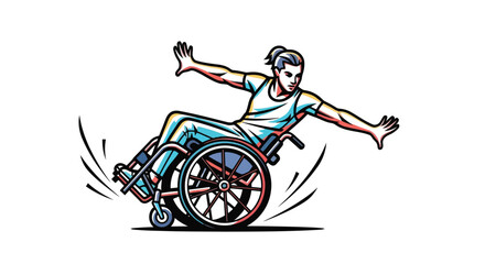 Fototapeta premium Dynamic wheelchair user performing acrobatics vector art isolated on white background