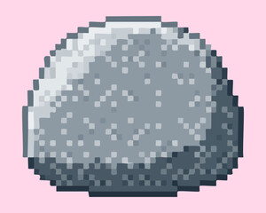 massive grey granite rock boulder illustration created in retro pixel art style ideal for outdoor environment building and mountain game scenery elements © Wooork