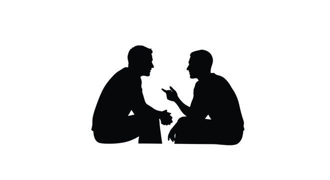 Silhouette of two men sitting and talking together