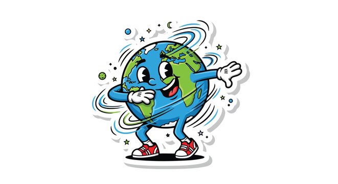 Cartoon earth character dabbing on white background illustration isolated on white background