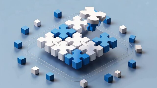 Blue and White Puzzle Pieces Assembling jigsaw