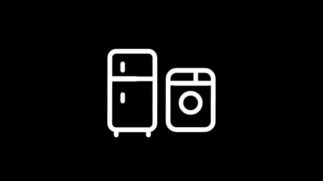 Simple line art icons of a refrigerator and a washing machine on a black background
