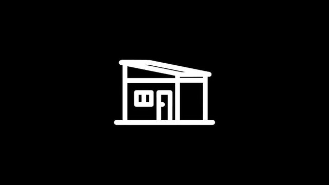 Simple line art icon of a modern house with a slanted roof and minimalist design