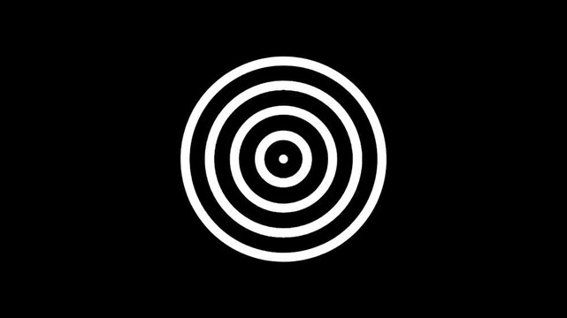 Concentric circles graphic design with a central dot on a black background