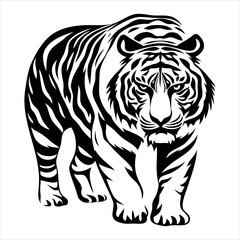 Obraz premium Black and White Tiger Illustration Vector – Bold Tribal Style Wild Animal Design