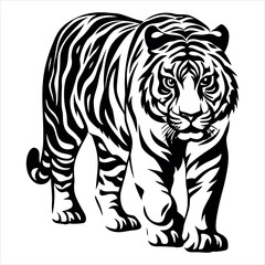 Fototapeta premium Black and White Tiger Illustration Vector – Bold Tribal Style Wild Animal Design
