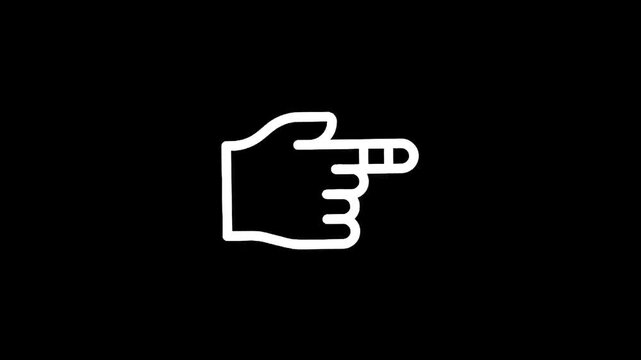 White hand pointing right icon on a black background, simple and clean design