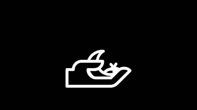 White line art icon of a hand holding a seedling with a sprout emerging from the soil