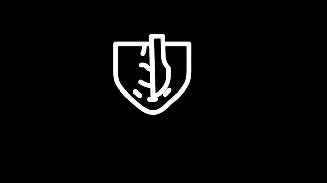 Stylized outline of a shield with a leaf inside, representing protection and nature