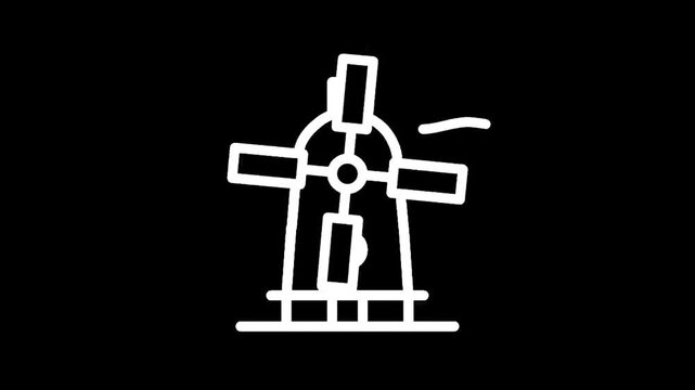 Simple white windmill icon on a black background, minimalist design