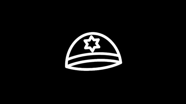 Simple white outline of a police cap with a star emblem on a black background
