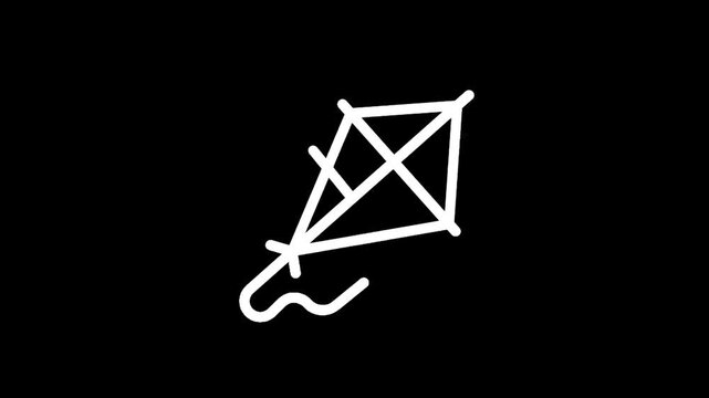 Simple white kite icon with a flowing tail on a black background
