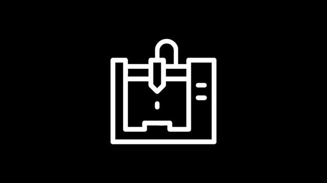 Simple line icon of a 3D printer or CNC machine on a black background