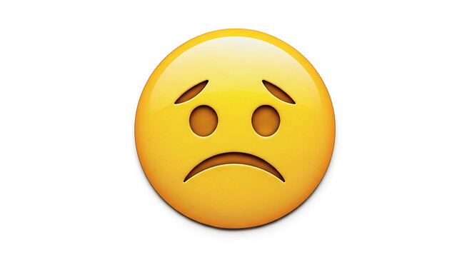 Sad frowning face emoticon with orange gradient and shadows on white background transparent background
