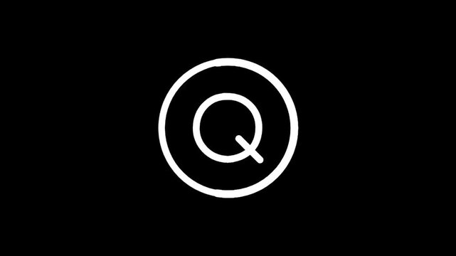Minimalist white letter Q inside a circle on a black background