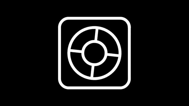 Simple white life preserver icon on a black background, representing safety and rescue