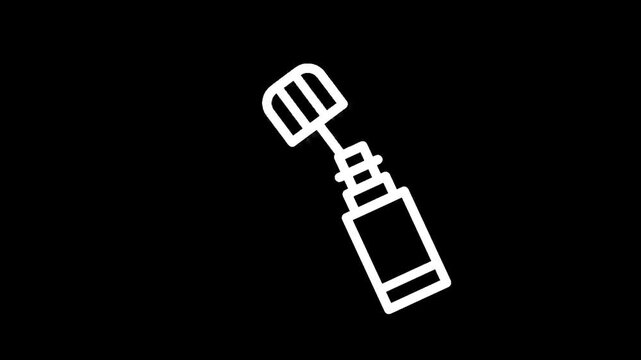 Simple white line art icon of a mascara tube with applicator wand on a black background