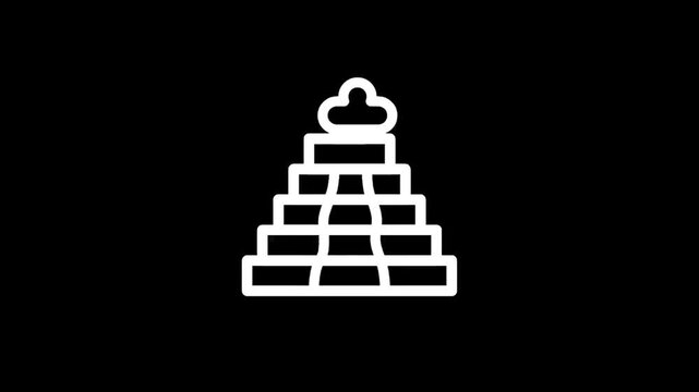 Stylized white pyramid icon with steps against a black background, representing ancient architecture