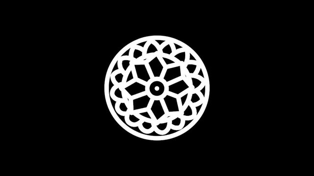 Intricate white geometric mandala pattern on a stark black background