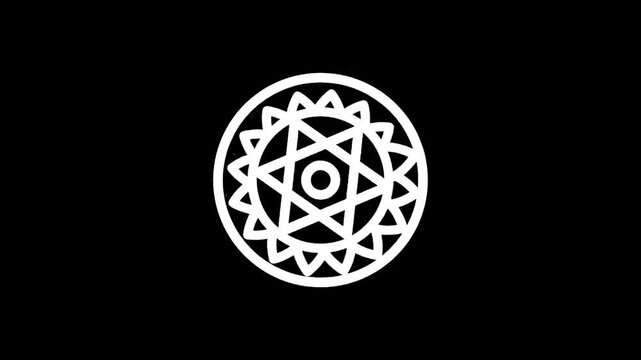Mystical white geometric symbol with star and circle elements on a black background