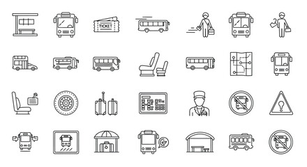 bus transportation icons set in black line art style © Icon Zone