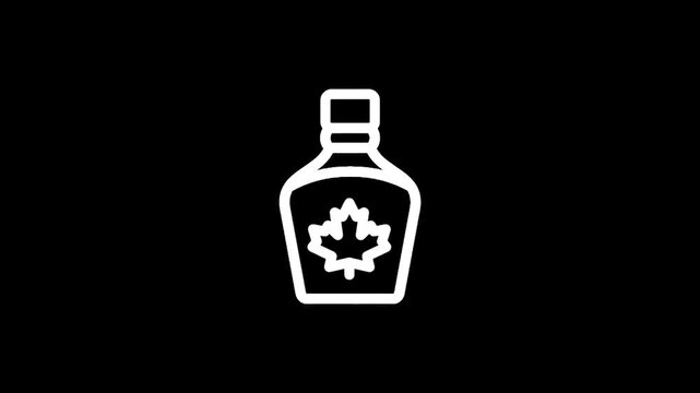 Icon of a maple syrup bottle with a maple leaf emblem and an open cap