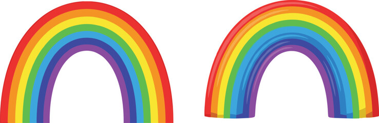 Fototapeta premium Colorful rainbow arc set with vibrant curved spectrum shapes in simple cheerful vector illustration