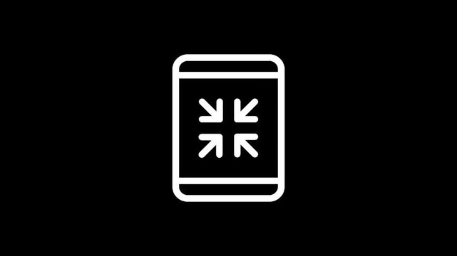 Mobile phone icon with arrows indicating zoom out or shrink function on black background