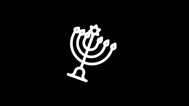 Simple white line art menorah with star of david on black background