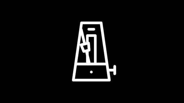 Simple white metronome icon on a black background, representing rhythm and tempo