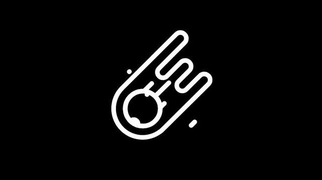 Stylized white comet icon with a tail against a black background, representing space travel or celestial events