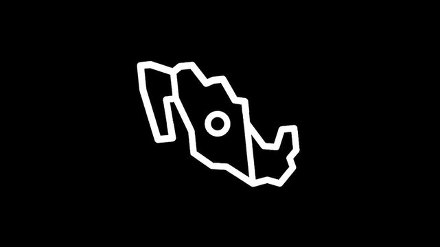 Simple white outline map of Mexico with a central circle marker on a black background
