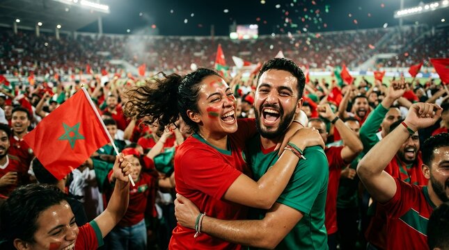Moroccan fans celebrate victory with joy at stadium